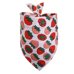 Cotton pet bandana featuring a cute red strawberry print for dogs and cats in summer