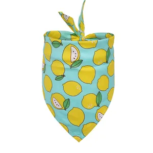 Refreshing lemon pattern cotton dog bandana scarf in light blue for summer pet accessories