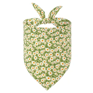 Bandana de algodón para perros con estampado de margaritas verdes, pañuelo triangular.