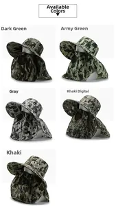 Présentation détaillée des chapeaux de pêche camouflage disponibles en cinq couleurs