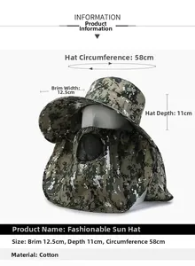 Chapeau de soleil camouflage avec masque facial respirant et rabat de cou pour pêche