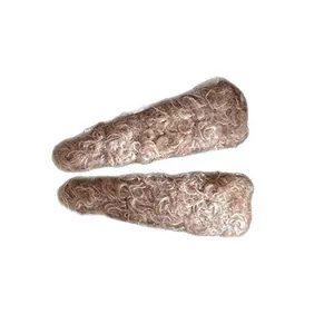 Pair of soft faux lamb wool triangular hair clips in light brown for autumn and winter.