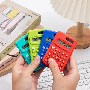Portable mini pocket calculator set in four macaron colors for students and office use.