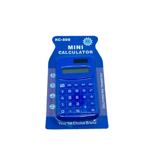 Compact blue mini pocket calculator for students in original retail blister packaging