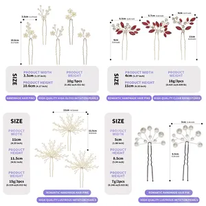 Bridal pearl and rhinestone U-shaped hairpin set size and weight specifications