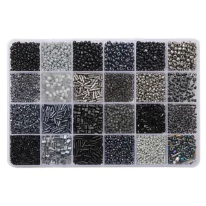 Πλήρες σετ με γυάλινες χάντρες και σωλήνες DIY για κοσμήματα σε κουτί 24 θέσεων γκρι