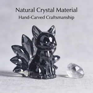 Detailed view of hand-carved black nine-tailed fox resin crystal figurine decoration