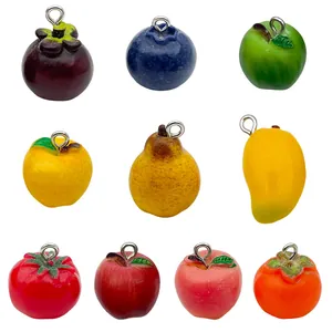 Set of 10 realistic 3D resin fruit charms including mango pear apple for DIY jewelry making