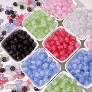 10mm Round Resin Opal Beads Multicolor Glitter Crackle Loose Beads For DIY Jewelry Making Bracelet Necklace Handmade Crafts