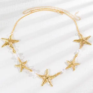 Élégante chaîne de taille étoile de mer dorée avec perles pour robes style plage vintage