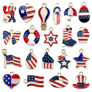 Set of 20 USA Independence Day enamel charms with American flag patterns for DIY jewelry
