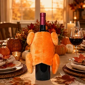 Pluche wijnfleshoes in de vorm van een kalkoen voor feestelijke Thanksgiving tafeldecoratie