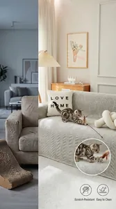 Funda de sofá de chenilla gris con patrón de espiga, resistente a arañazos de gatos