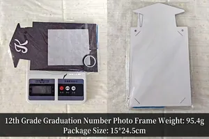 Grade 12 graduation photo frame showing weight of 95.4g and package dimensions