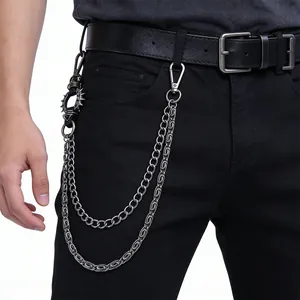 Double-layered punk metal pant chain with spike ring detail for hip hop rock style