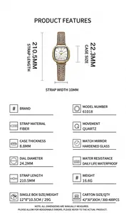Spécifications détaillées de la montre à quartz minimaliste GEDI pour femmes.