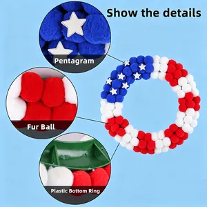 Amerikaanse Onafhankelijkheidsdag krans met rood wit blauwe pompons en plastic ring