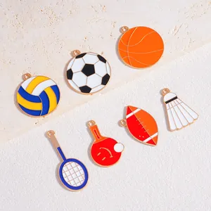 Set of 7 sports ball enamel alloy charms for DIY necklace and keychain jewelry making