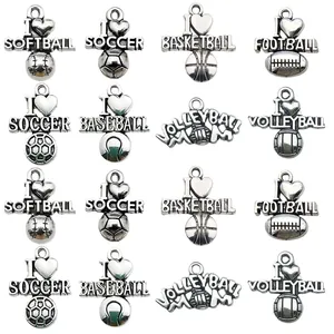 Pendentifs de sport en alliage argenté pour bijoux DIY avec charms basket foot.