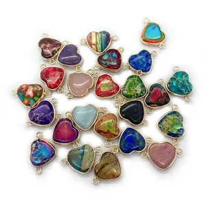 Pendentifs coeur en jaspe impérial aux couleurs variées pour la création de bijoux DIY