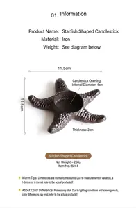 Macro detail view of vintage cast iron starfish candle holder with precise dimensions and weight