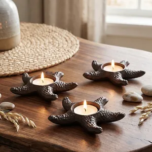 Retro Cast Iron Candle Holder Vintage Starfish Bird Owl Shape Tealight Candlestick Desktop Ornament Home Decor Antique Style