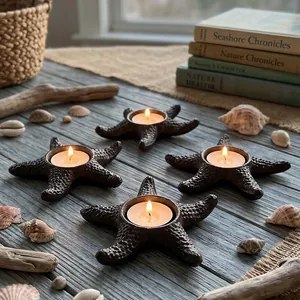 Vintage starfish cast iron tea light candle holders for coastal home decor and photography