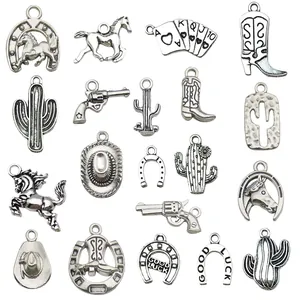 20er-Set antike silberne Western-Cowboy-Anhänger für DIY-Schmuck mit Pferd und Hut Motiven
