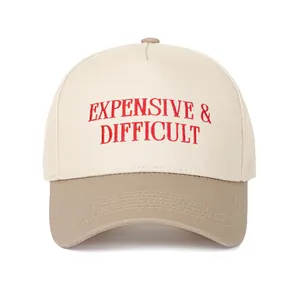 Δίχρωμο καπέλο trucker με κόκκινο κέντημα Expensive & Difficult σε λευκή κορυφή