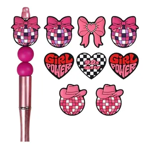 Perles Focales en Silicone DIY Rose Rétro Girl Power 90s Baby Cœur Nœud Boule à Facettes Chapeau de Cowboy pour Bijoux Breloques de Chaussures