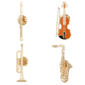 Creative Musical Instrument Brooch Saxophone Trumpet Violin Flute Gold Plated Alloy Badge Lapel Pin For Men Women Fashion Gift