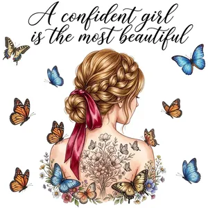 Illustration détaillée d'une fille de dos avec tatouage de papillons pour autocollant mural