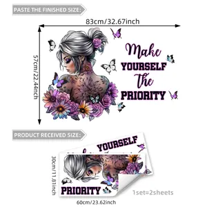 Dimensions du sticker mural fille et papillon avec une citation motivante pour la chambre