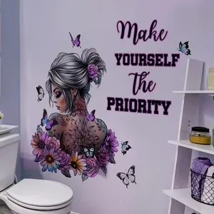 Sticker mural artistique fille avec papillon et citation de motivation pour décor
