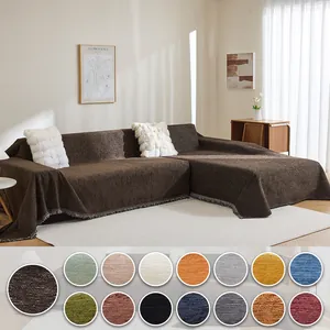Effen Kleur Chenille Bankhoes Minimalistisch Franje Getextureerde Bankhanddoek Dikke Deken Meubelbeschermer Voor Woonkamer