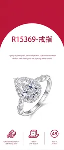 Close-up detail of pear cut Moissanite halo ring in S925 sterling silver for engagement