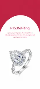 Vue détaillée de la bague halo en moissanite taille poire en argent sterling S925 de luxe