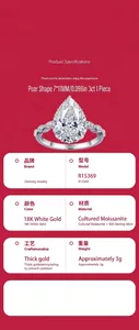 Detailed specifications for a luxury pear-shaped moissanite ring in S925 sterling silver