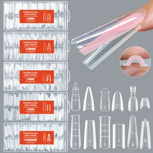 Professional Sandwich Nail Dual Forms Set Transparent Plastic Coffin Almond Stiletto Square Arched Nail Extension Molds