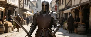 Vista detallada de la armadura de cuero renacentista medieval para utilería de cosplay