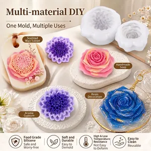 Rose and dahlia silicone molds for DIY candles, soap, resin, and gypsum crafts.