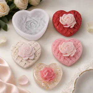 Heart shaped woven rose silicone candle mold for DIY soap making
