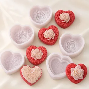 Heart-shaped silicone molds for woven rose candles, perfect for DIY Valentine's Day gifts.