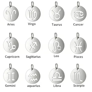Set of 12 stainless steel zodiac sign pendants for DIY necklaces and bracelets