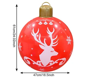 Large red inflatable Christmas ball with reindeer design and dimensions 61x47cm