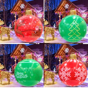 Large inflatable Christmas balls with Santa patterns for outdoor yard decorations
