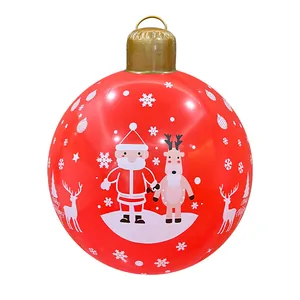 Large red inflatable Christmas ball with Santa and Reindeer for outdoor garden decor