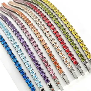 Bunte Zirkonia-Tennisarmbänder mit quadratisch geschliffenen Steinen in vielen Farben