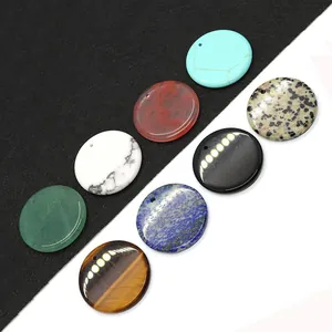 Natural Stone Round Disc Pendant Only (Without Chain) For DIY Necklace Jewelry Making Accessories Polished Gemstone Charm For Women Men