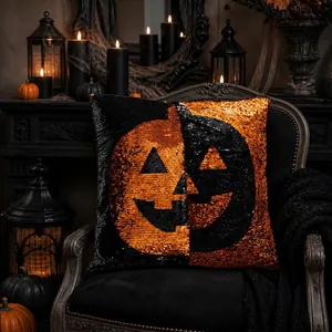 Cojín calabaza de Halloween con lentejuelas reversibles en negro y naranja